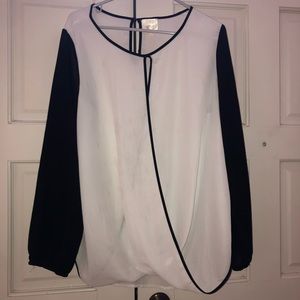 Black And White Wrap Long Sleeve Blouse